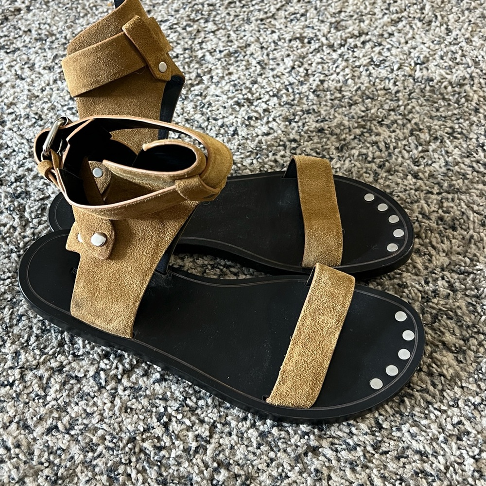 Isabel Marant brown suede ankle wrap sandals